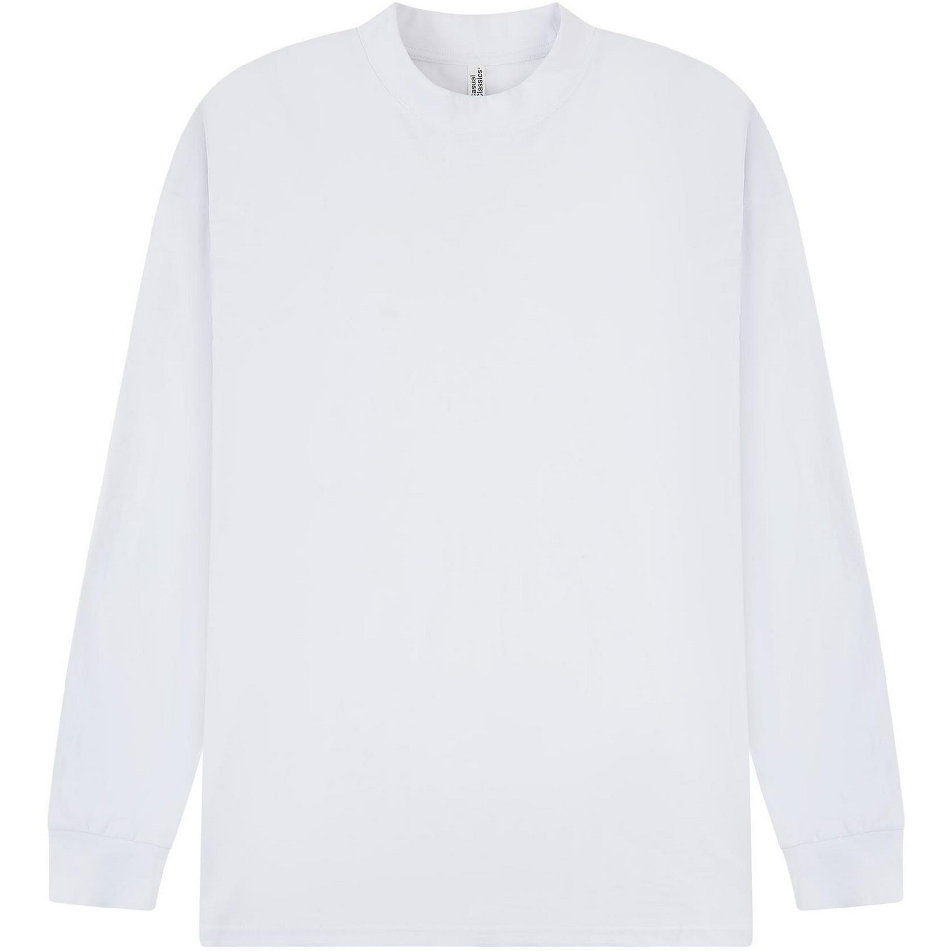 White - Front - Casual Classics Unisex Adult Combed Ringspun Cotton Extended Neckline Oversized Long-Sleeved T-Shirt