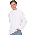 White - Side - Casual Classics Unisex Adult Combed Ringspun Cotton Extended Neckline Oversized Long-Sleeved T-Shirt