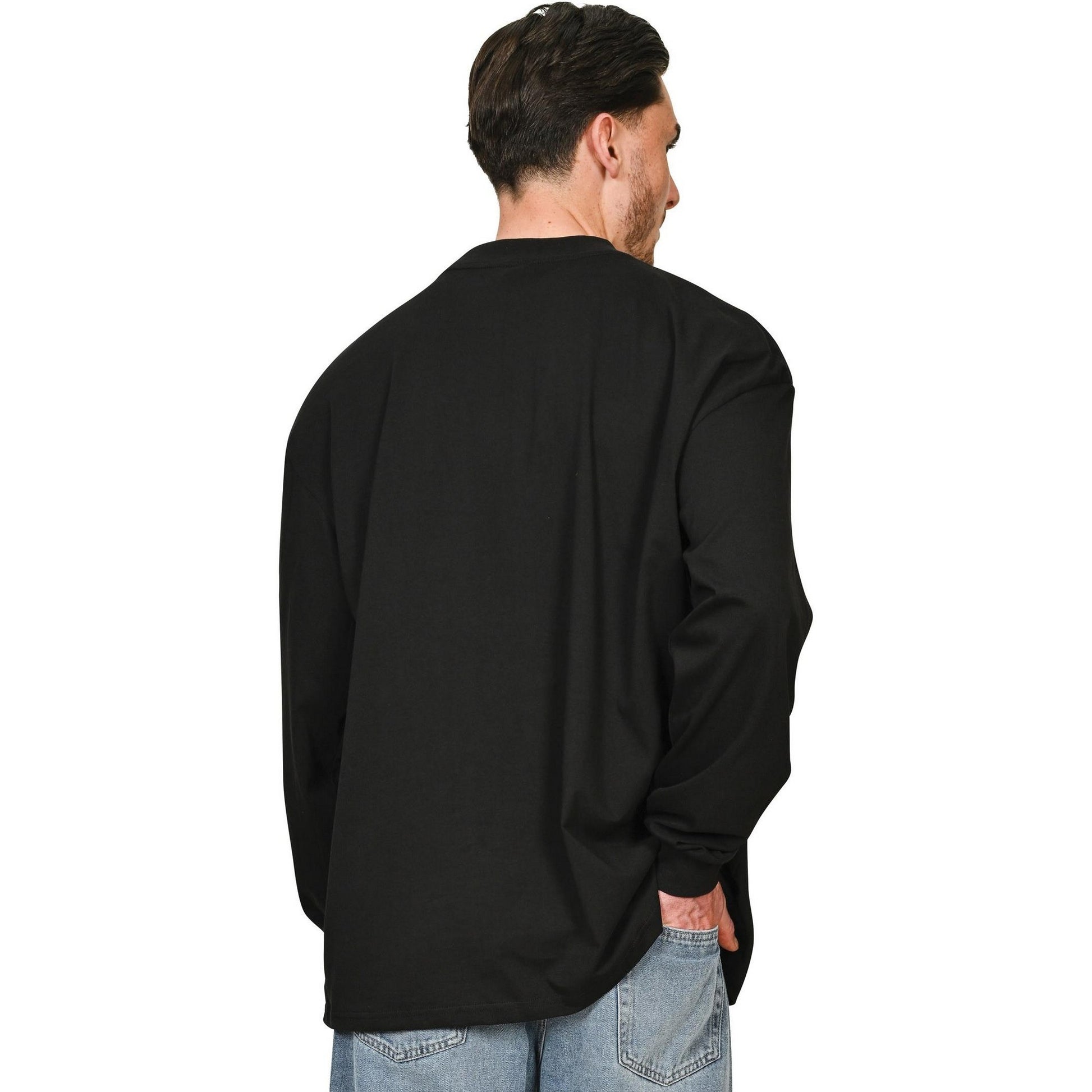 Black - Lifestyle - Casual Classics Unisex Adult Combed Ringspun Cotton Extended Neckline Oversized Long-Sleeved T-Shirt