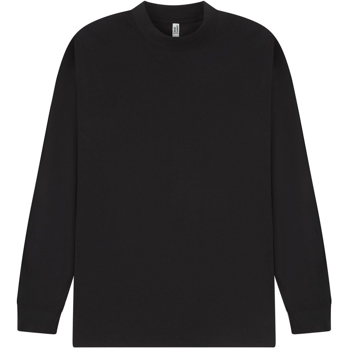 Black - Front - Casual Classics Unisex Adult Combed Ringspun Cotton Extended Neckline Oversized Long-Sleeved T-Shirt