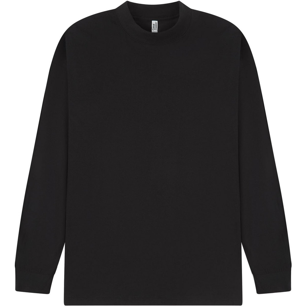 Black - Front - Casual Classics Unisex Adult Combed Ringspun Cotton Extended Neckline Oversized Long-Sleeved T-Shirt