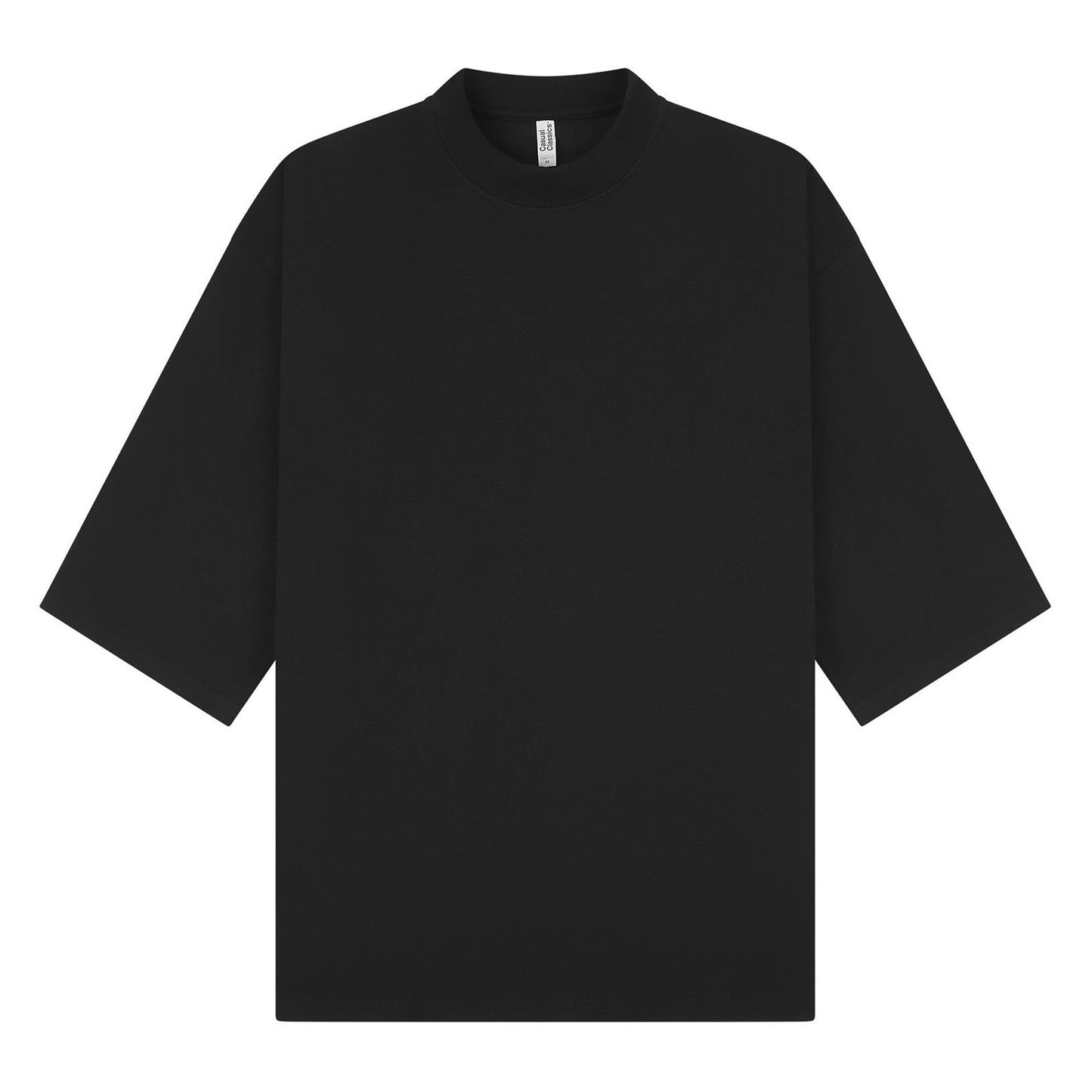 Black - Front - Casual Classics Unisex Adult Combed Ringspun Cotton Extended Neckline Oversized Short-Sleeved T-Shirt