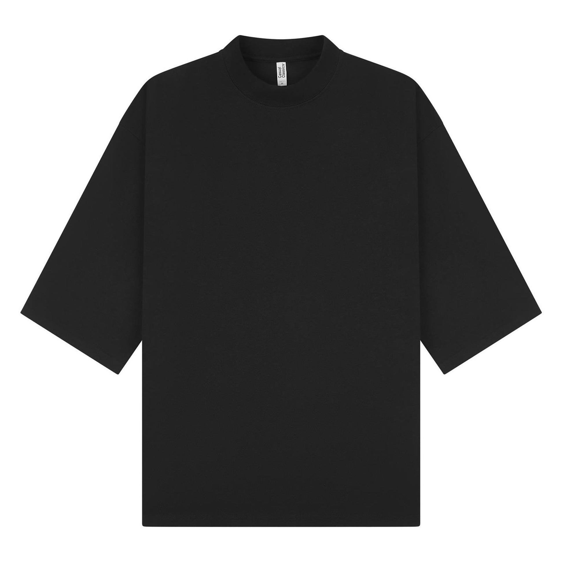 Black - Front - Casual Classics Unisex Adult Combed Ringspun Cotton Extended Neckline Oversized Short-Sleeved T-Shirt