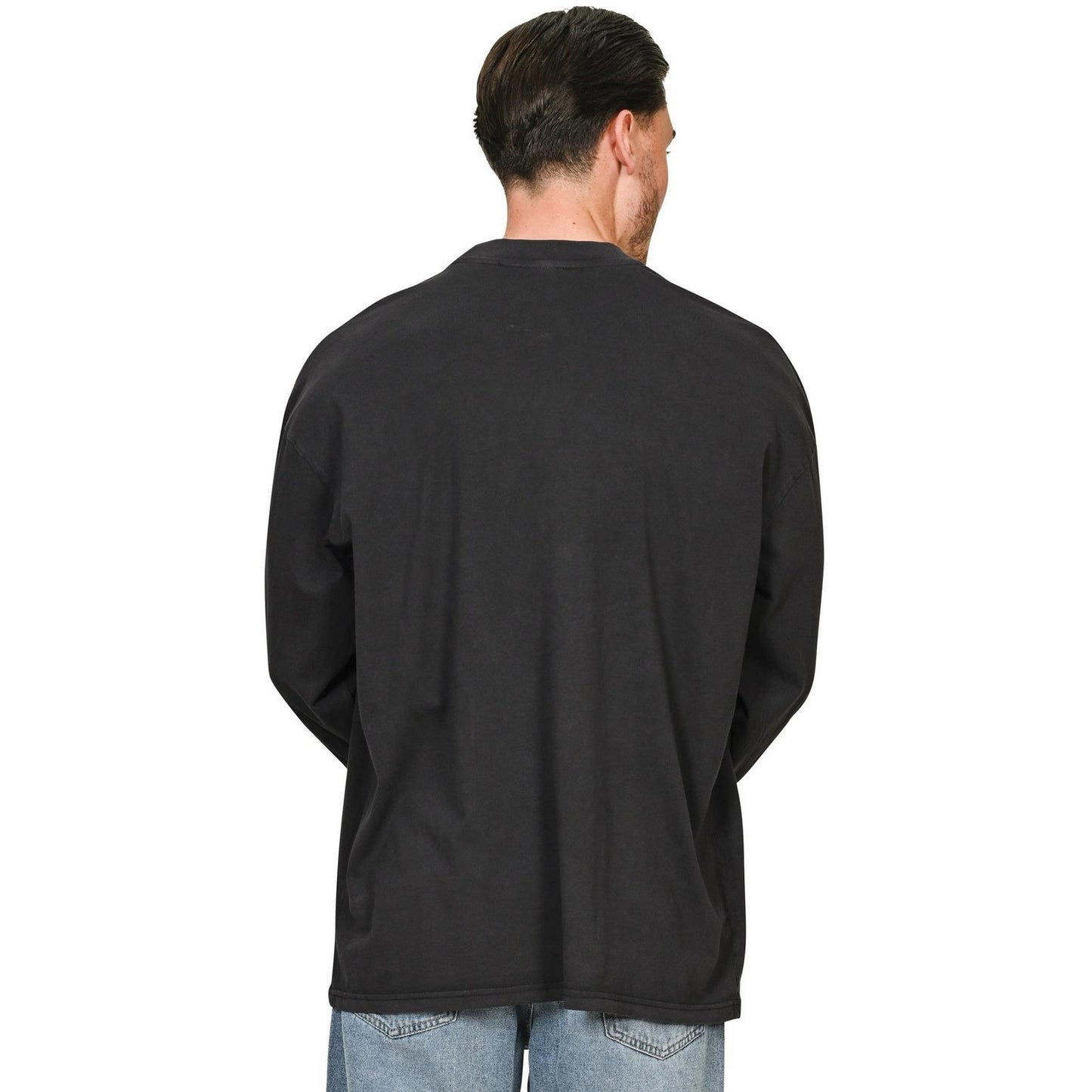 Acid Black - Lifestyle - Casual Classics Mens Acid Wash Combed Ringspun Cotton Extended Neckline Oversized Long-Sleeved T-Shirt