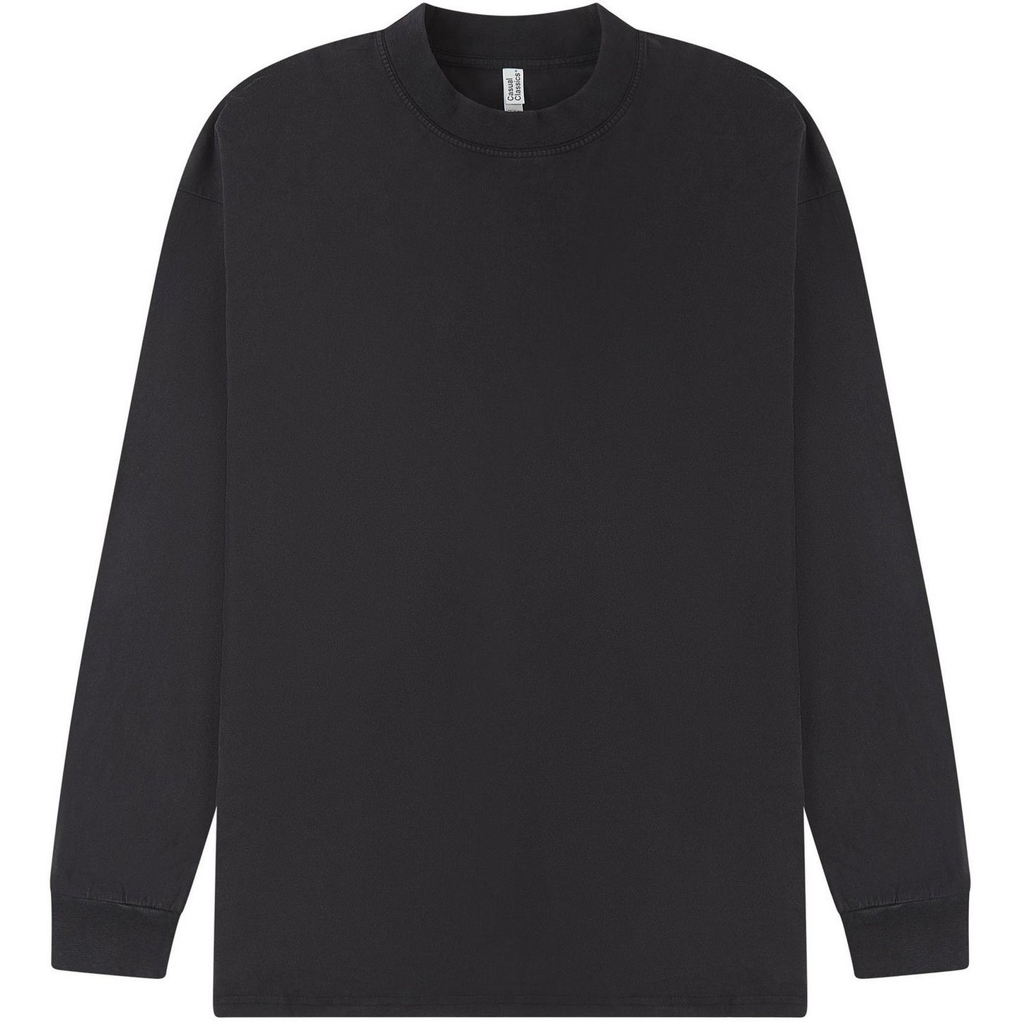 Acid Black - Front - Casual Classics Mens Acid Wash Combed Ringspun Cotton Extended Neckline Oversized Long-Sleeved T-Shirt