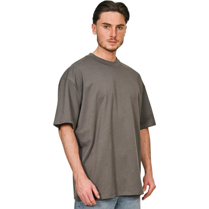 Charcoal - Side - Casual Classics Unisex Adult Combed Ringspun Cotton Extended Neckline Tall Oversized T-Shirt