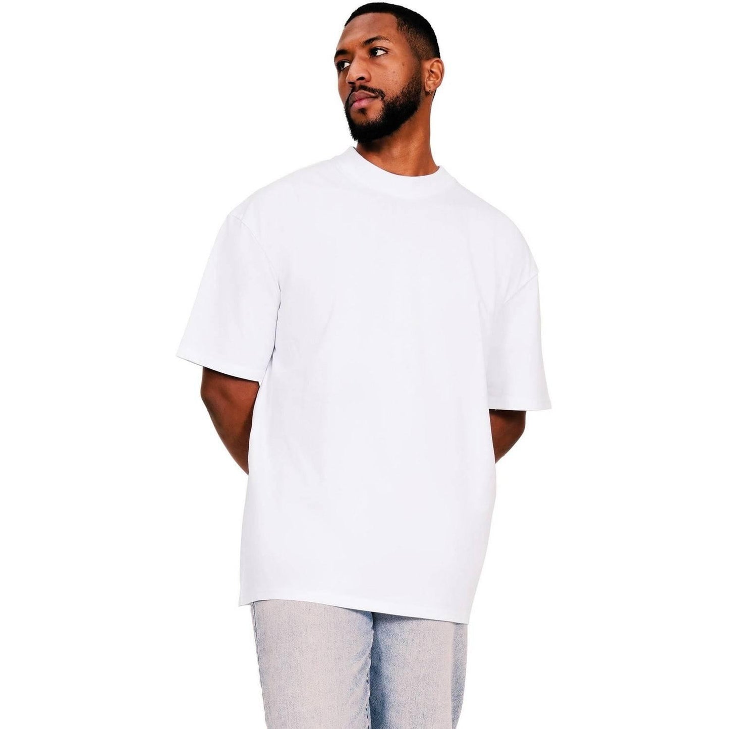 White - Front - Casual Classics Unisex Adult Combed Ringspun Cotton Extended Neckline Tall Oversized T-Shirt