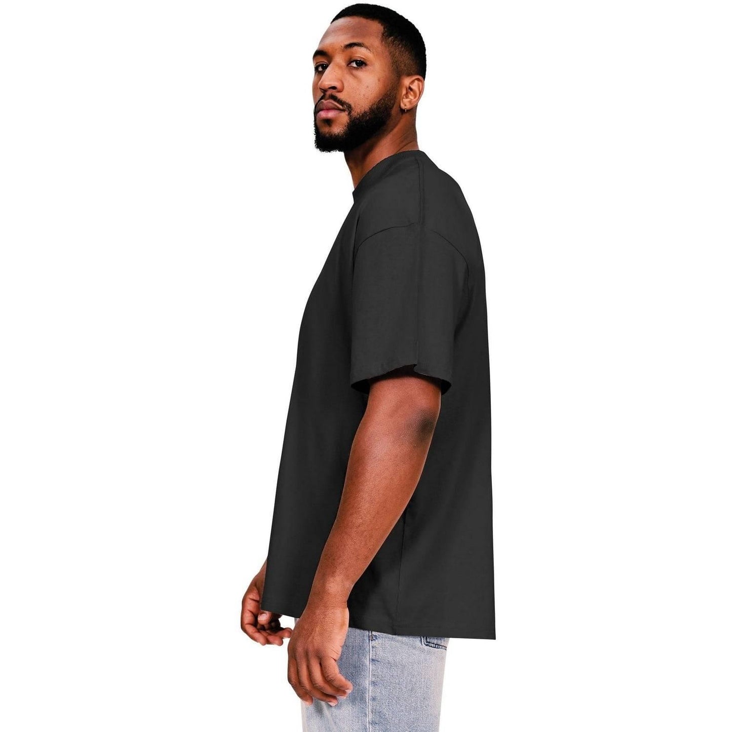 Black - Side - Casual Classics Unisex Adult Combed Ringspun Cotton Extended Neckline Tall Oversized T-Shirt