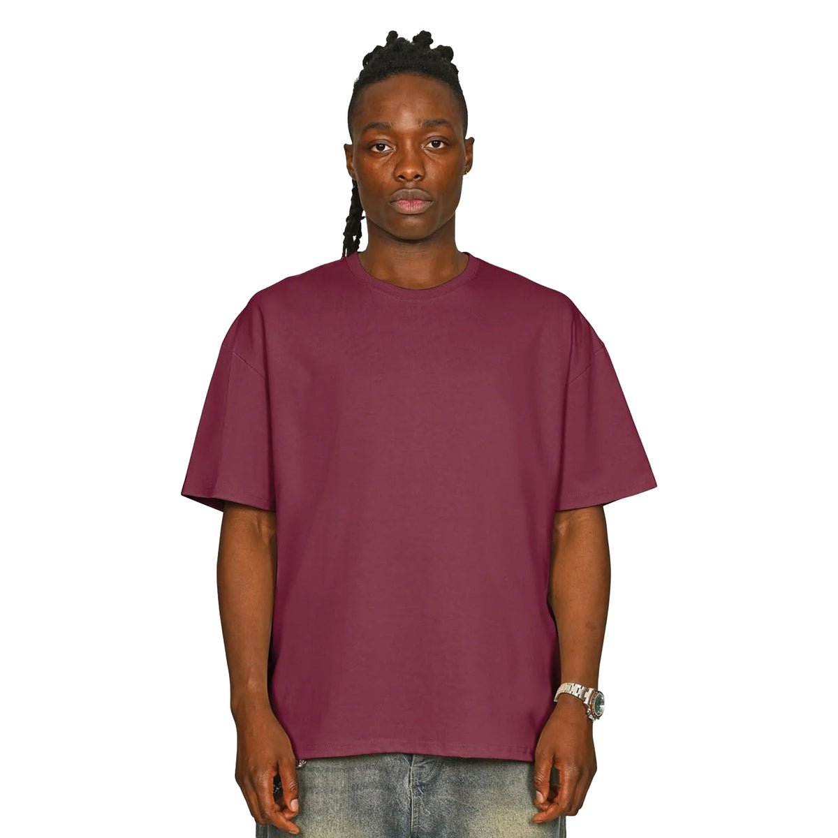 Burgundy - Front - Casual Classics Unisex Adult Supreme Organic Combed Extended Neckline Oversized T-Shirt