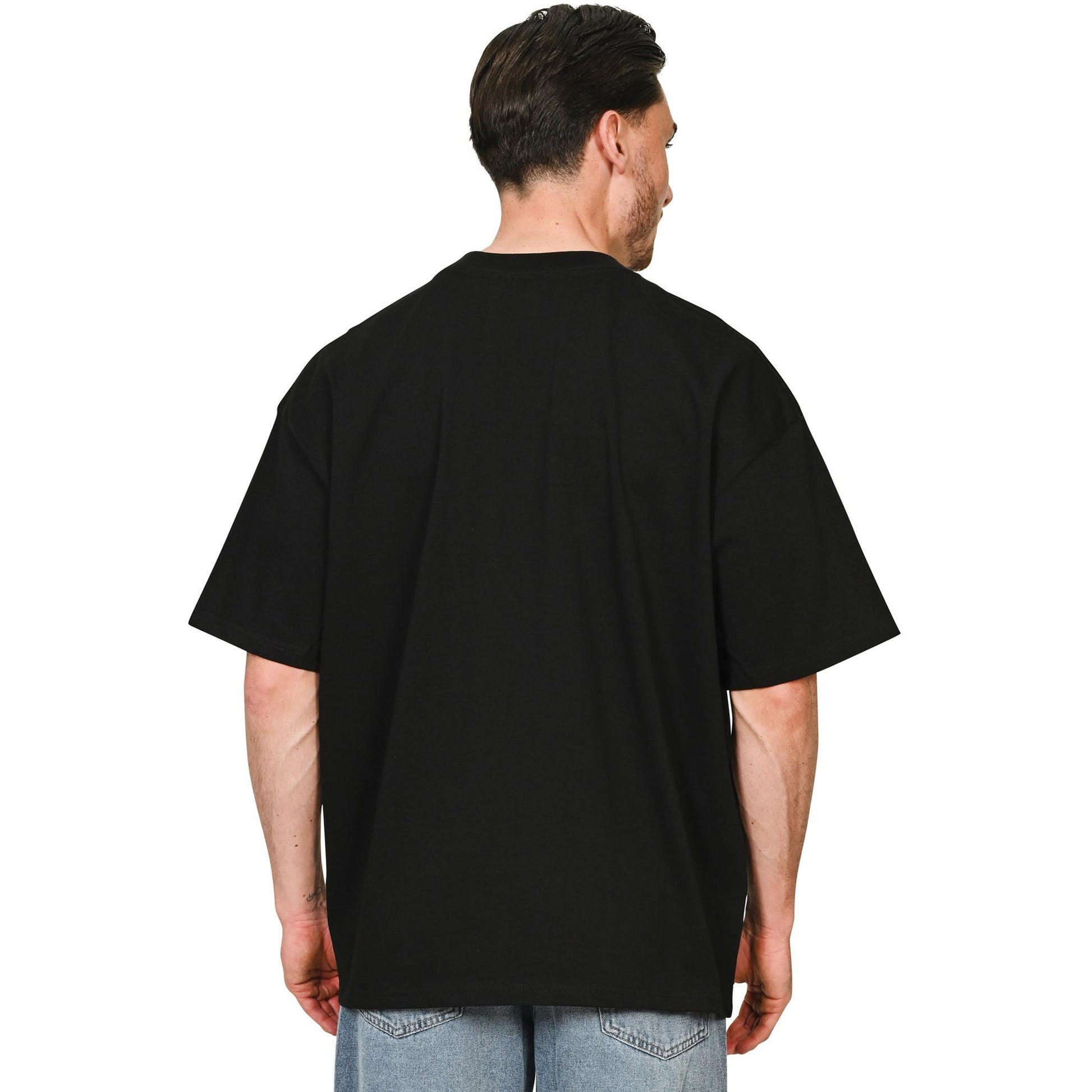 Black - Side - Casual Classics Unisex Adult Supreme Organic Combed Extended Neckline Oversized T-Shirt