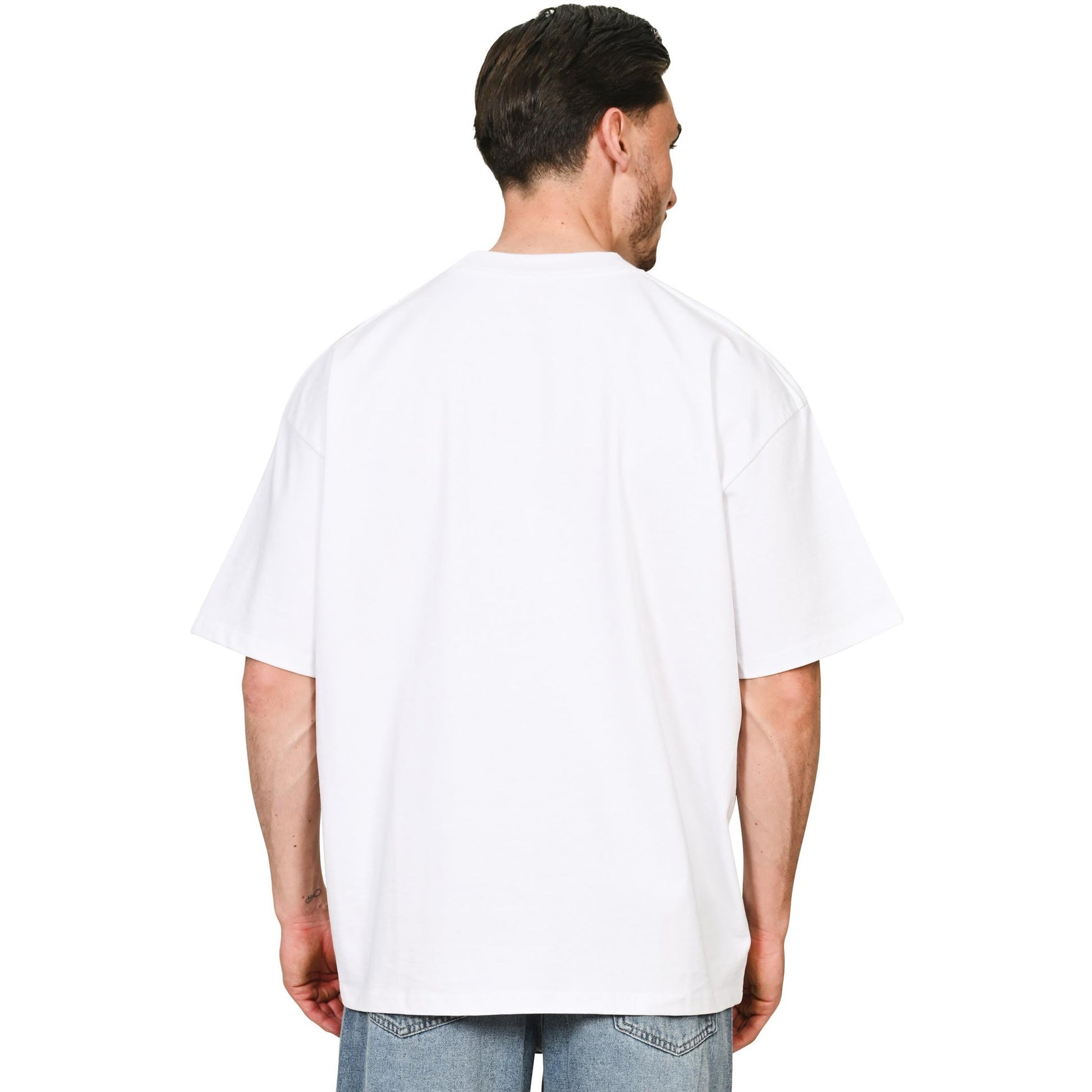White - Side - Casual Classics Unisex Adult Supreme Organic Combed Extended Neckline Oversized T-Shirt
