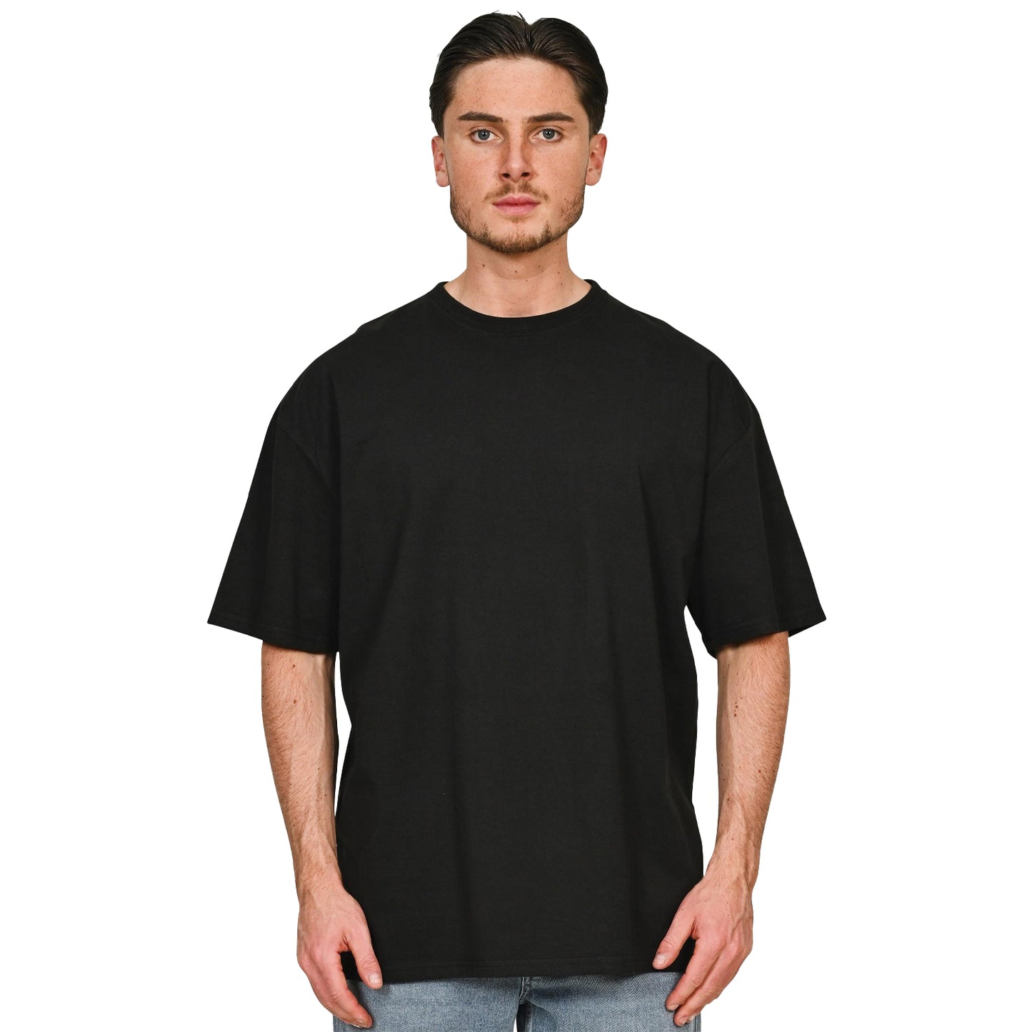 Black - Side - Casual Classics Unisex Adult Combed Ringspun Cotton Tall Oversized T-Shirt