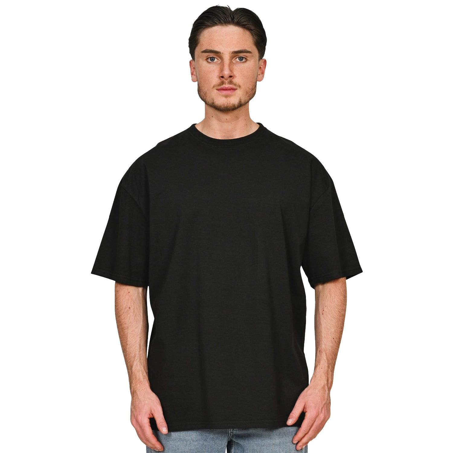 Black - Side - Casual Classics Unisex Adult Combed Ringspun Cotton Tall Oversized T-Shirt
