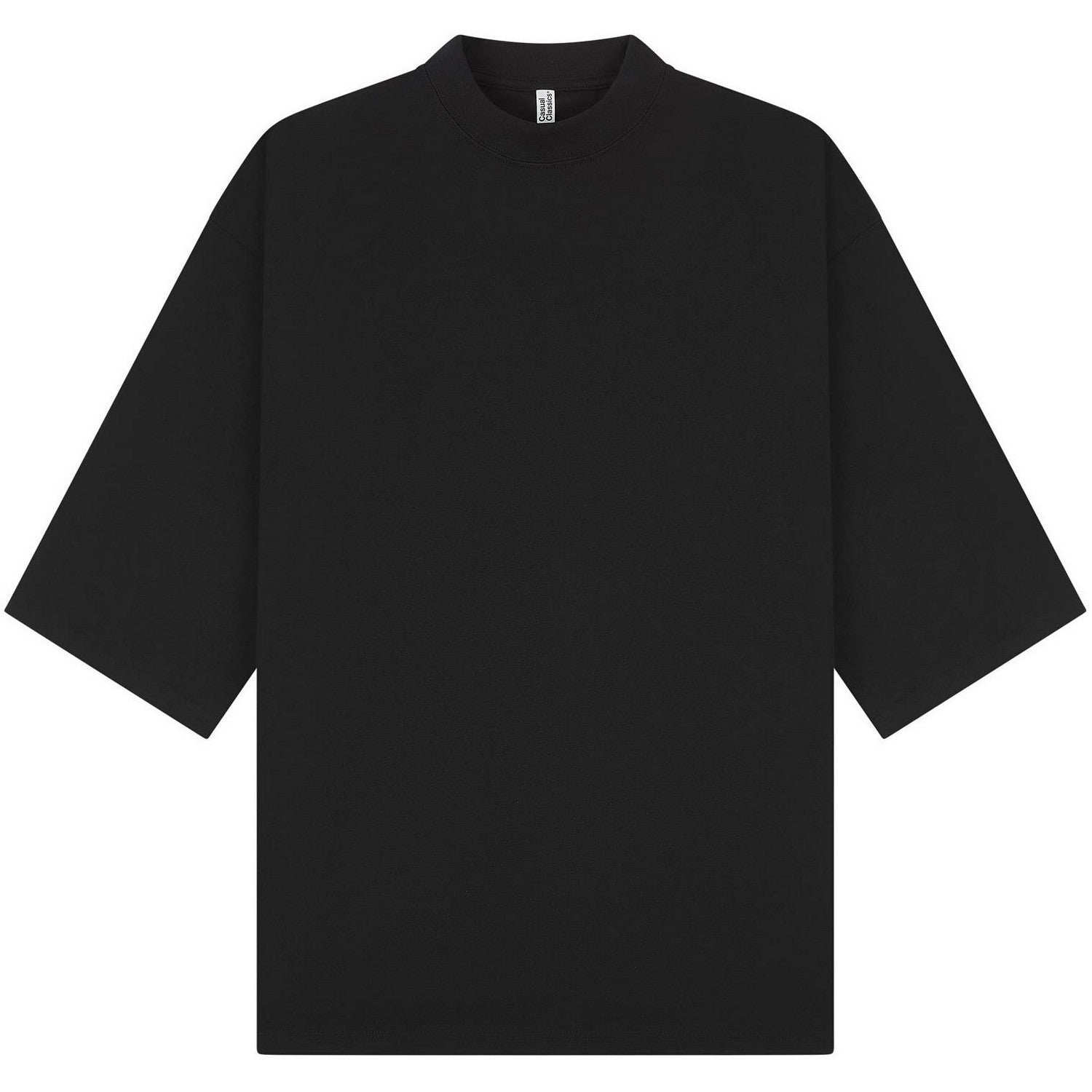 Black - Front - Casual Classics Unisex Adult Interlock Combed Ringspun Cotton Extended Neckline Oversized T-Shirt