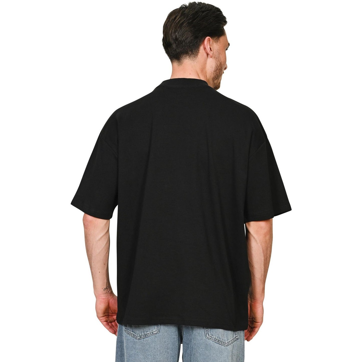Black - Lifestyle - Casual Classics Unisex Adult Interlock Combed Ringspun Cotton Extended Neckline Oversized T-Shirt