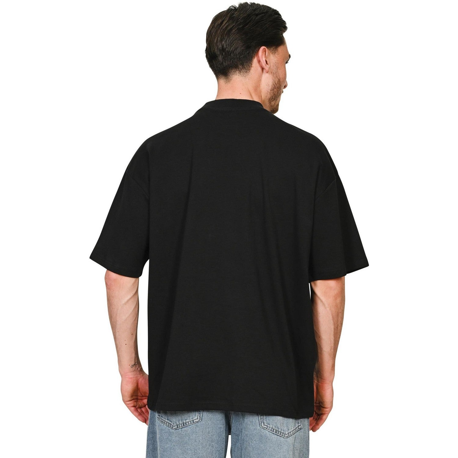 Black - Lifestyle - Casual Classics Unisex Adult Interlock Combed Ringspun Cotton Extended Neckline Oversized T-Shirt