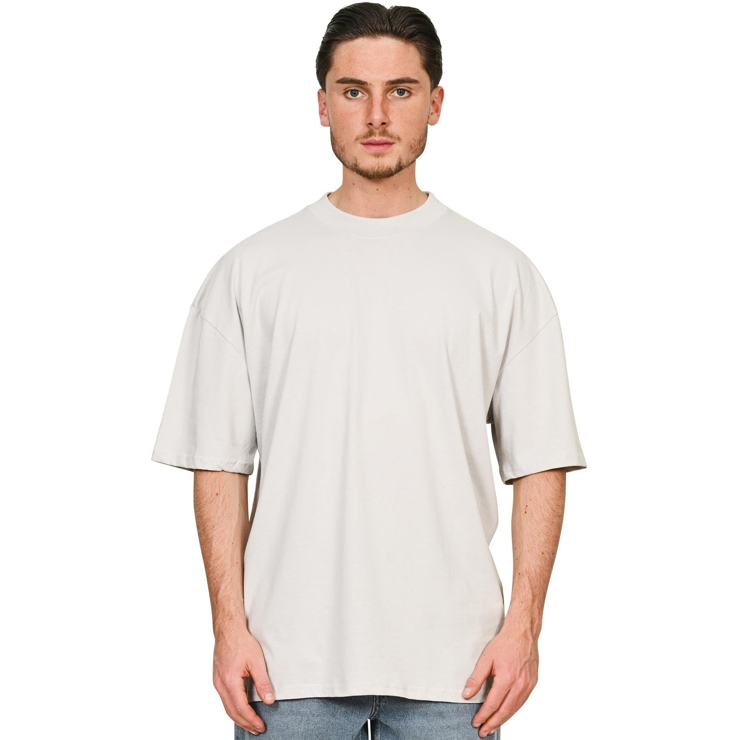 Lunar Grey - Side - Casual Classics Unisex Adult Combed Ringspun Cotton Extended Neckline Tall Oversized T-Shirt
