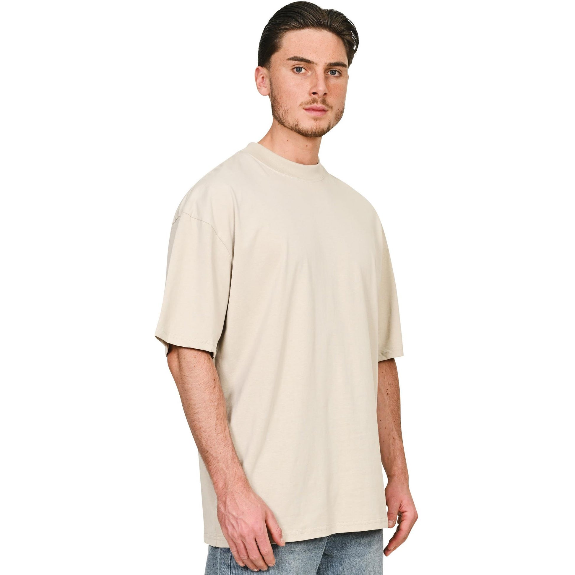 Stone - Side - Casual Classics Unisex Adult Combed Ringspun Cotton Extended Neckline Tall Oversized T-Shirt