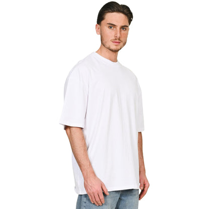 White - Side - Casual Classics Unisex Adult Combed Ringspun Cotton Extended Neckline Tall Oversized T-Shirt