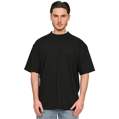 Black - Side - Casual Classics Unisex Adult Combed Ringspun Cotton Extended Neckline Tall Oversized T-Shirt
