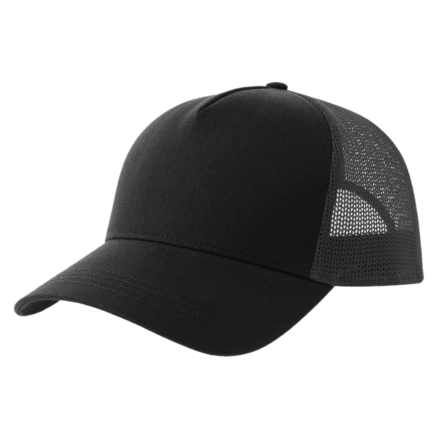 Black-Dark Grey - Front - Atlantis Rapper 5 Panel Cotton Sustainable Trucker Cap