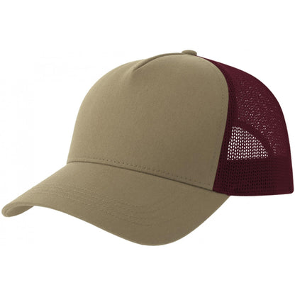 Khaki Brown-Burgundy - Front - Atlantis Rapper 5 Panel Cotton Sustainable Trucker Cap