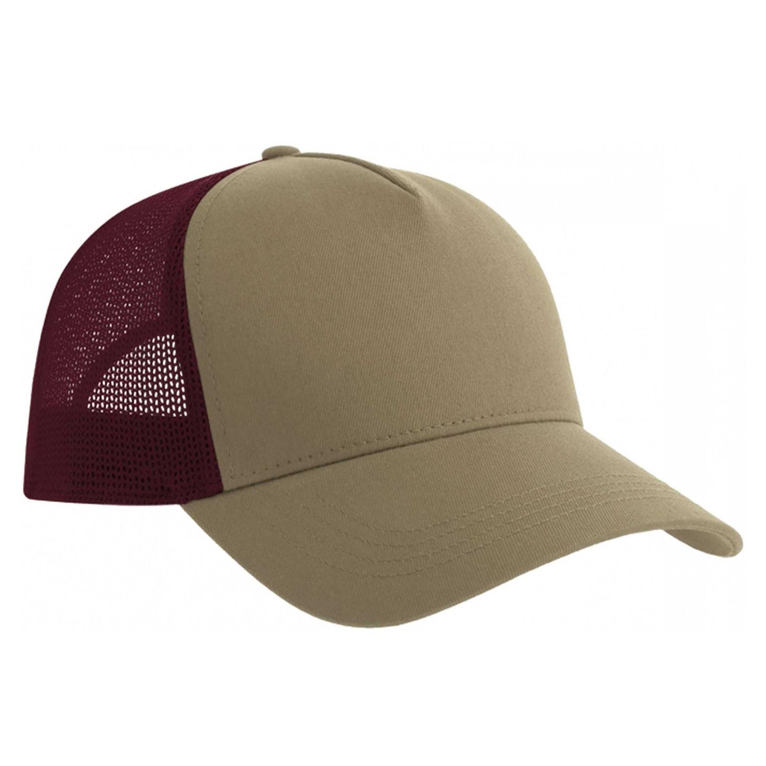 Khaki Brown-Burgundy - Back - Atlantis Rapper 5 Panel Cotton Sustainable Trucker Cap