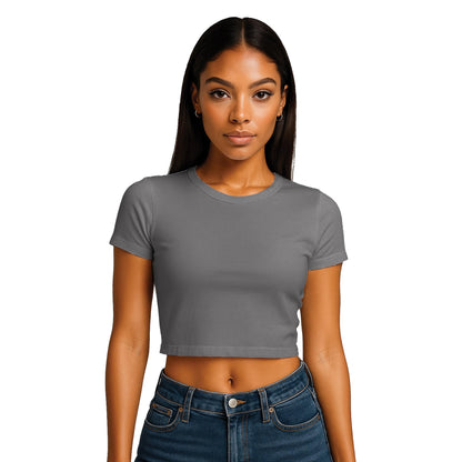 Charcoal - Front - Casual Classics Womens-Ladies Combed Cotton Crop T-Shirt