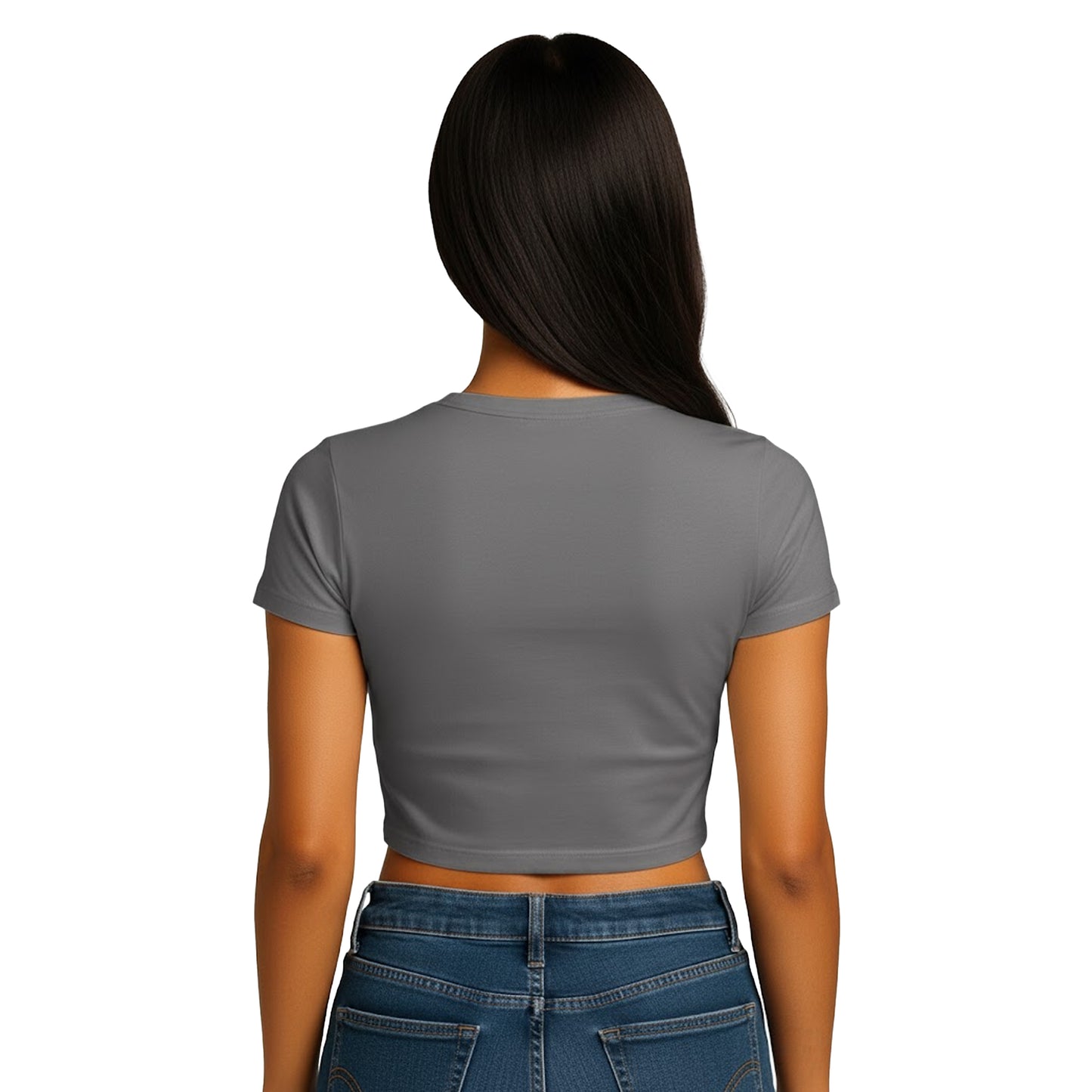 Charcoal - Back - Casual Classics Womens-Ladies Combed Cotton Crop T-Shirt