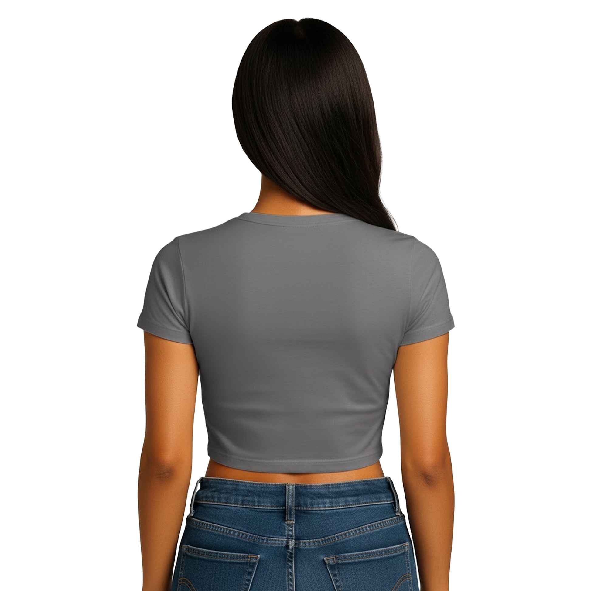 Charcoal - Back - Casual Classics Womens-Ladies Combed Cotton Crop T-Shirt