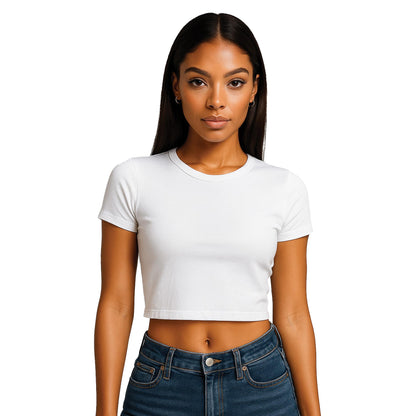 White - Front - Casual Classics Womens-Ladies Combed Cotton Crop T-Shirt