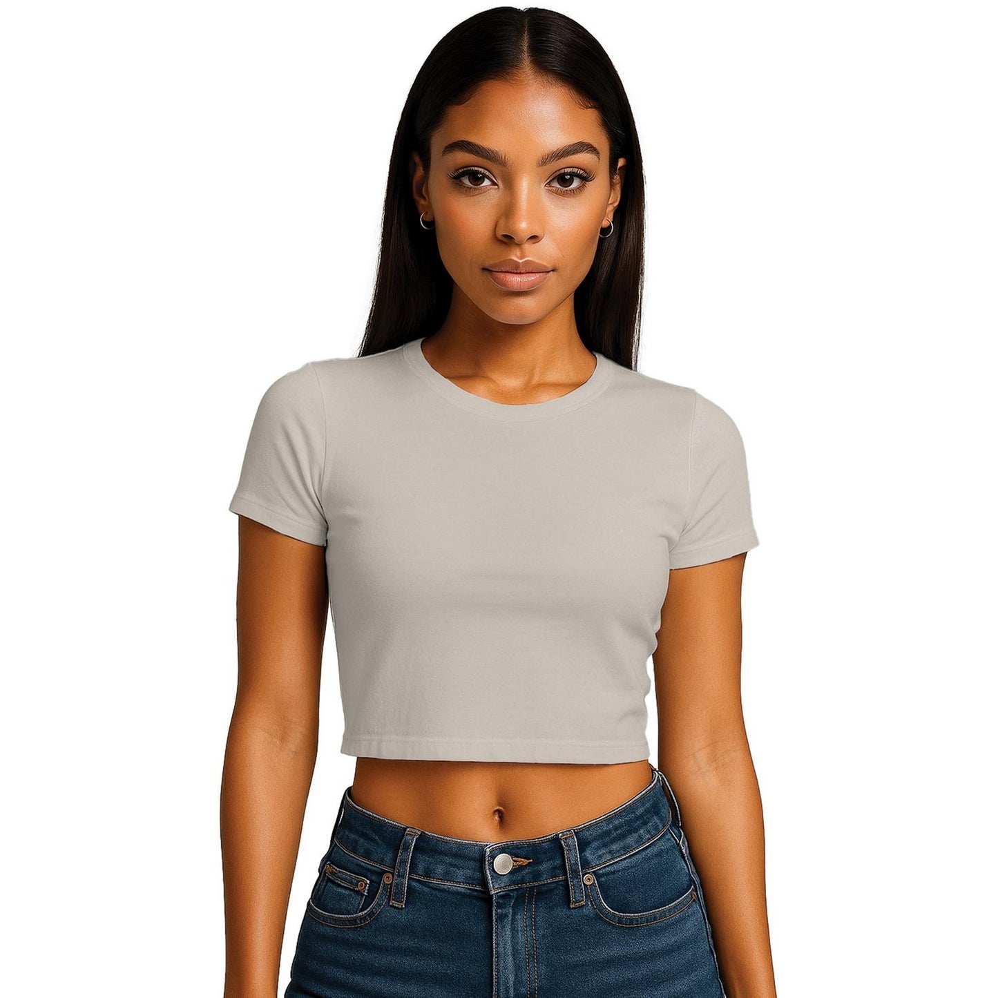 Stone - Front - Casual Classics Womens-Ladies Combed Cotton Crop T-Shirt