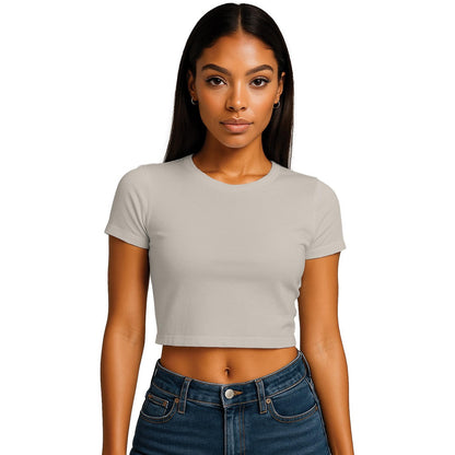 Stone - Front - Casual Classics Womens-Ladies Combed Cotton Crop T-Shirt