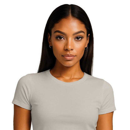Stone - Back - Casual Classics Womens-Ladies Combed Cotton Crop T-Shirt