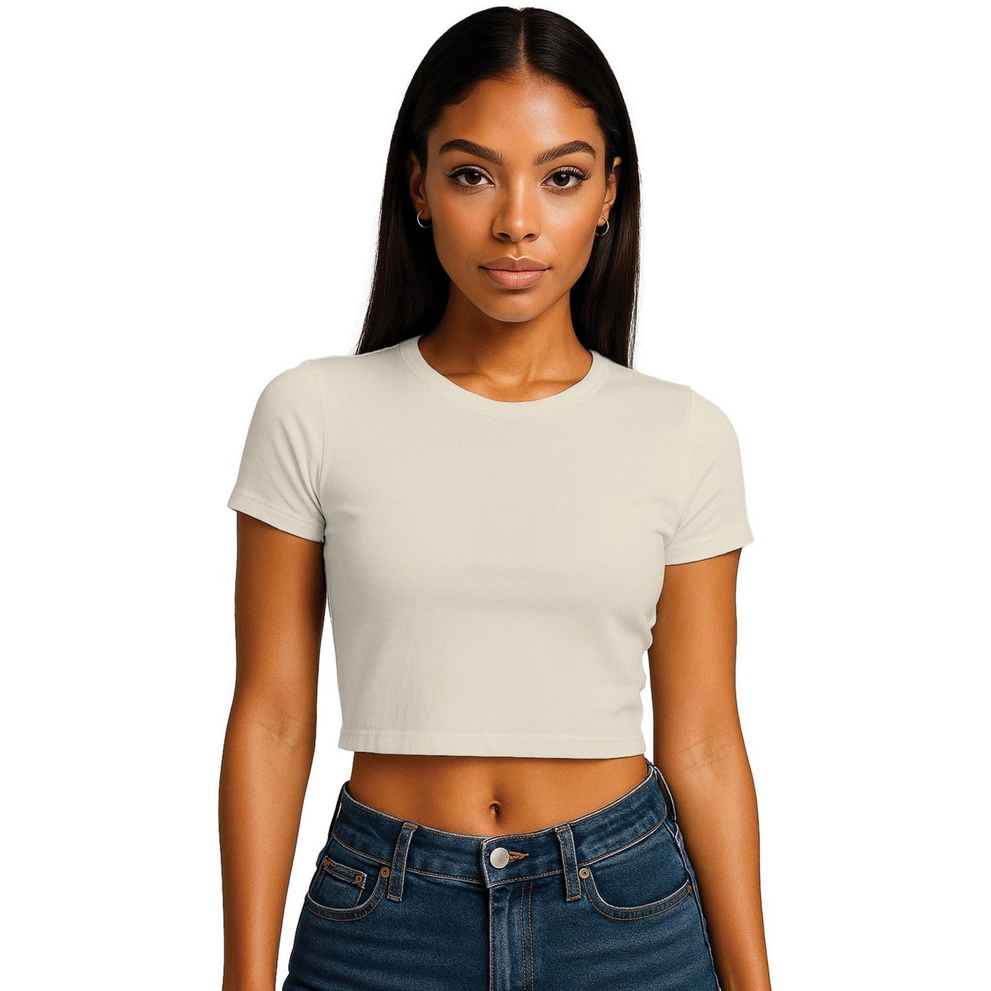 Ecru - Front - Casual Classics Womens-Ladies Combed Cotton Crop T-Shirt