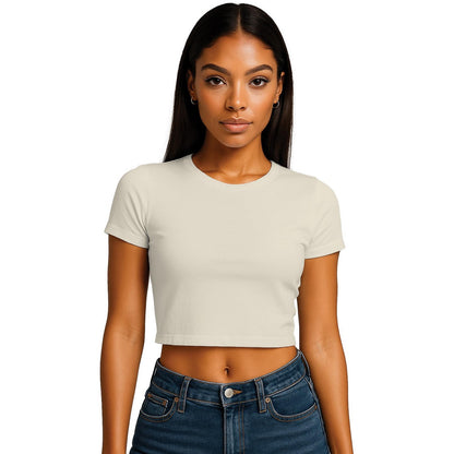 Ecru - Front - Casual Classics Womens-Ladies Combed Cotton Crop T-Shirt
