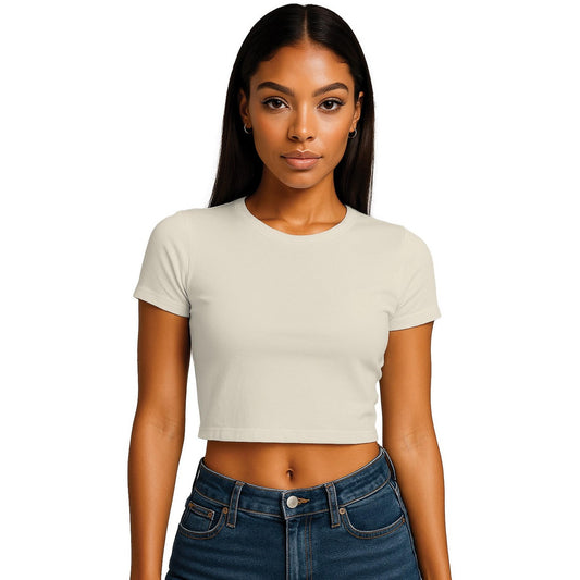 Ecru - Front - Casual Classics Womens-Ladies Combed Cotton Crop T-Shirt