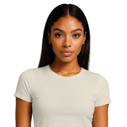Ecru - Back - Casual Classics Womens-Ladies Combed Cotton Crop T-Shirt