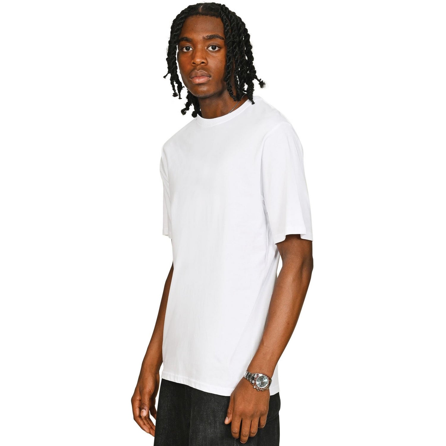 White - Side - Casual Classics Unisex Adult Core 180 Combed Ringspun Cotton Tall T-Shirt