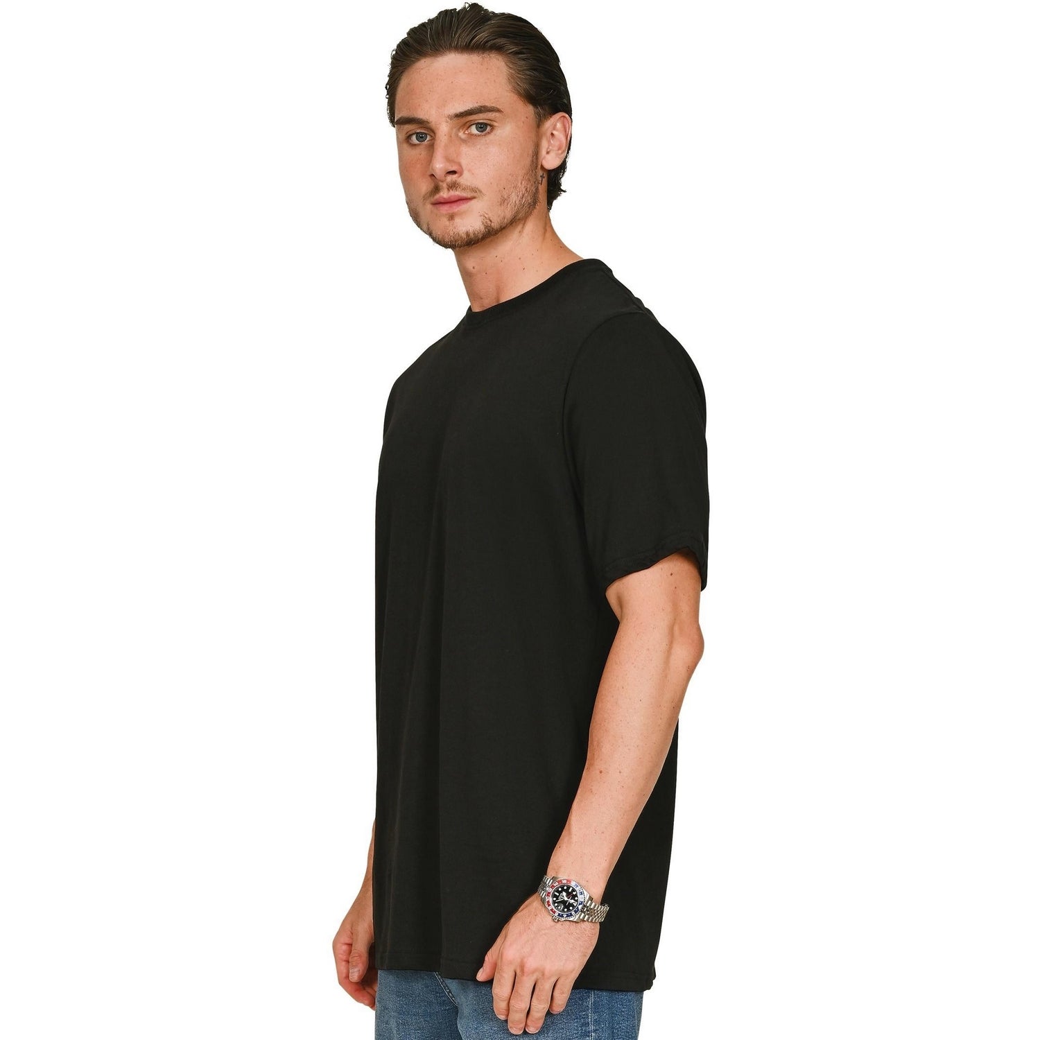 Black - Side - Casual Classics Unisex Adult Core 180 Combed Ringspun Cotton Tall T-Shirt