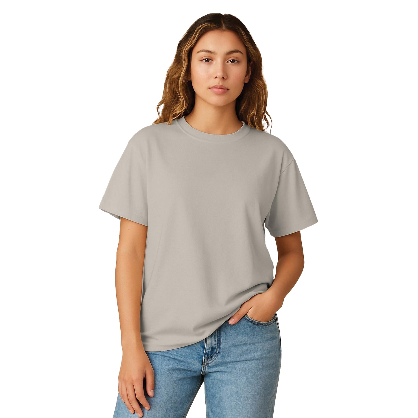 Stone - Front - Casual Classics Womens-Ladies Combed Cotton Oversized T-Shirt