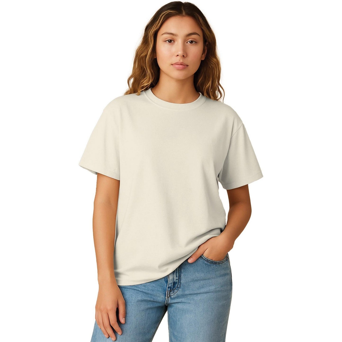 Ecru - Front - Casual Classics Womens-Ladies Combed Cotton Oversized T-Shirt