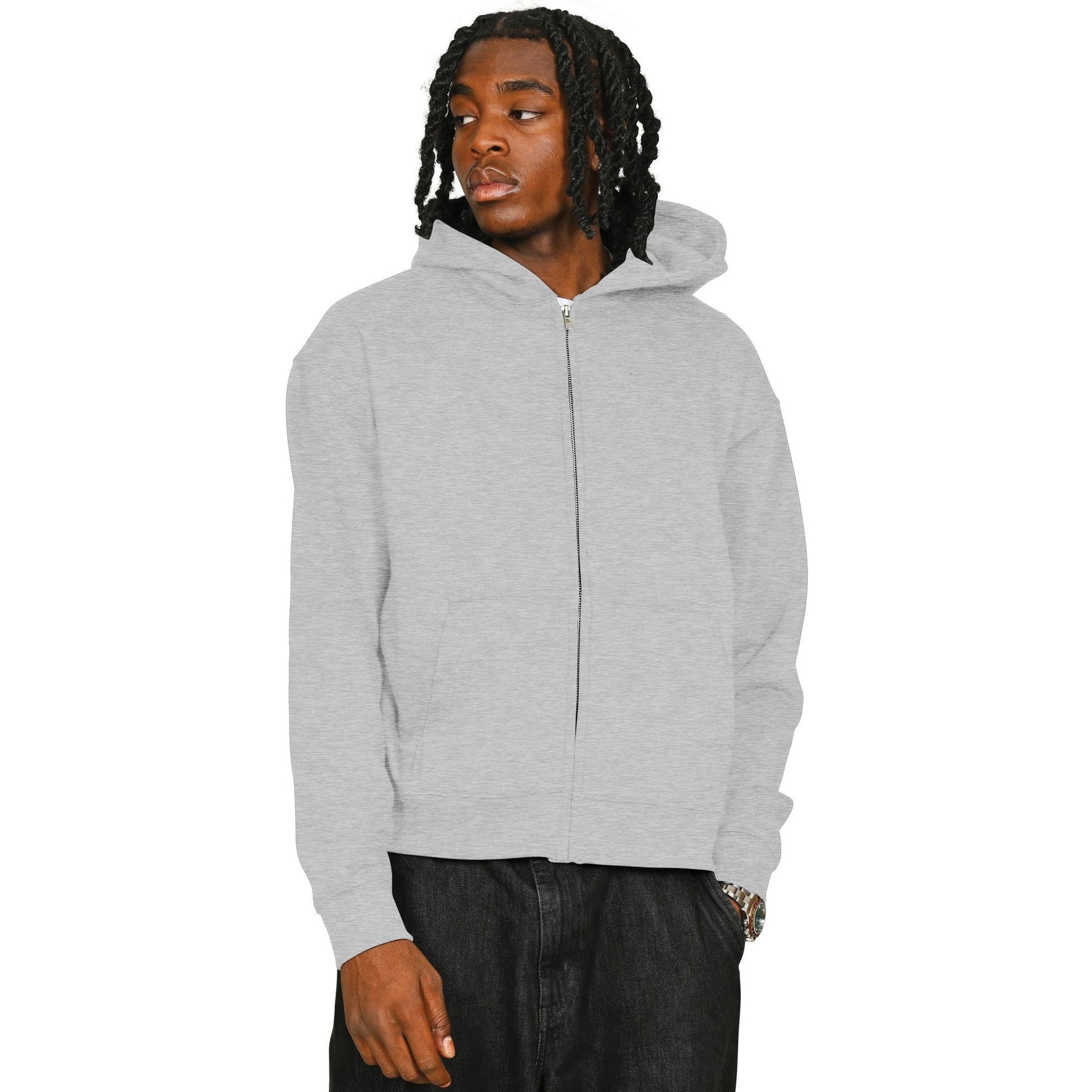 Ash Grey - Front - Casual Classics Unisex Adult Combed Cotton Oversized Full Zip Hoodie