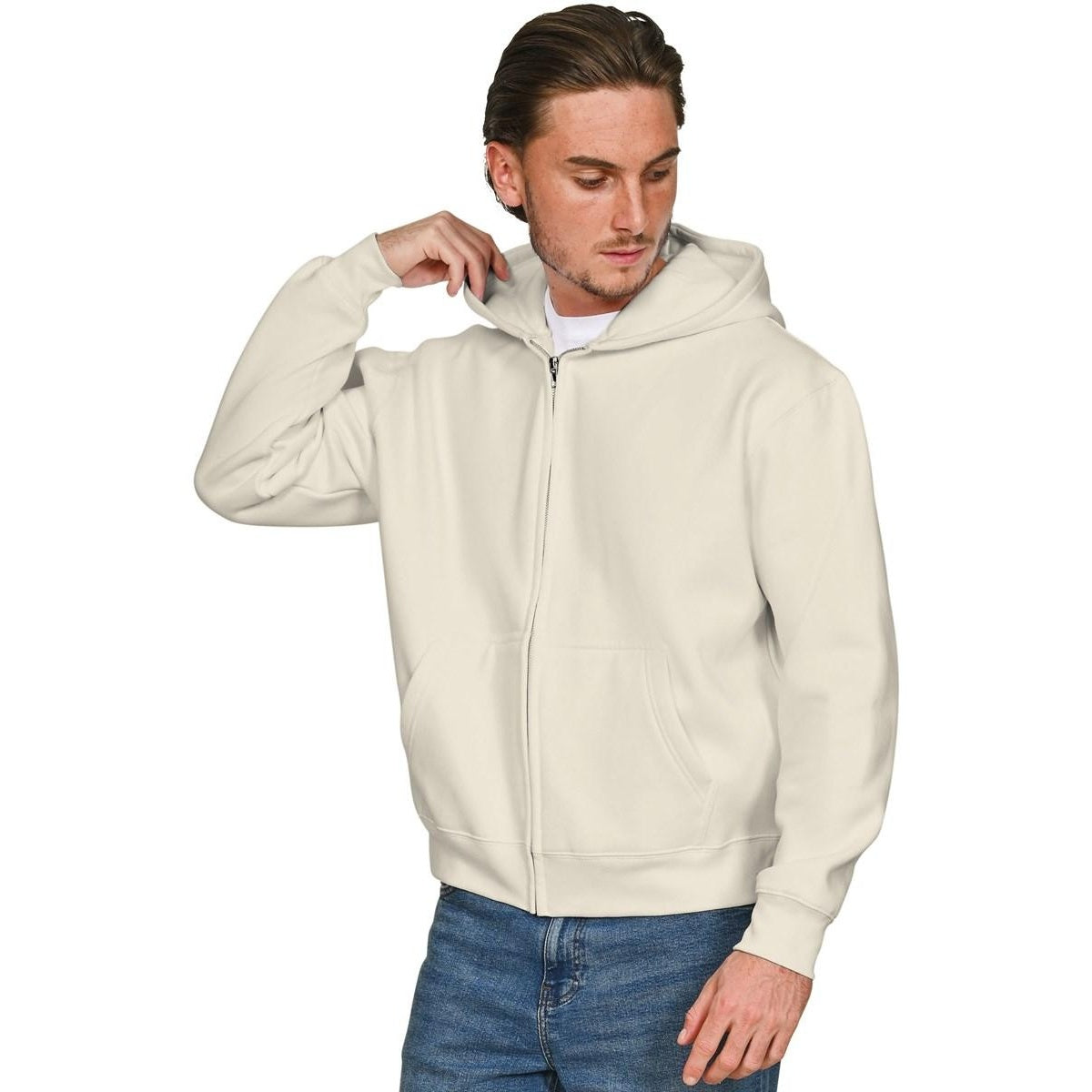 Ecru - Front - Casual Classics Unisex Adult Combed Cotton Oversized Full Zip Hoodie