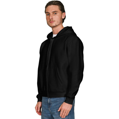 Black - Side - Casual Classics Unisex Adult Combed Cotton Oversized Full Zip Hoodie