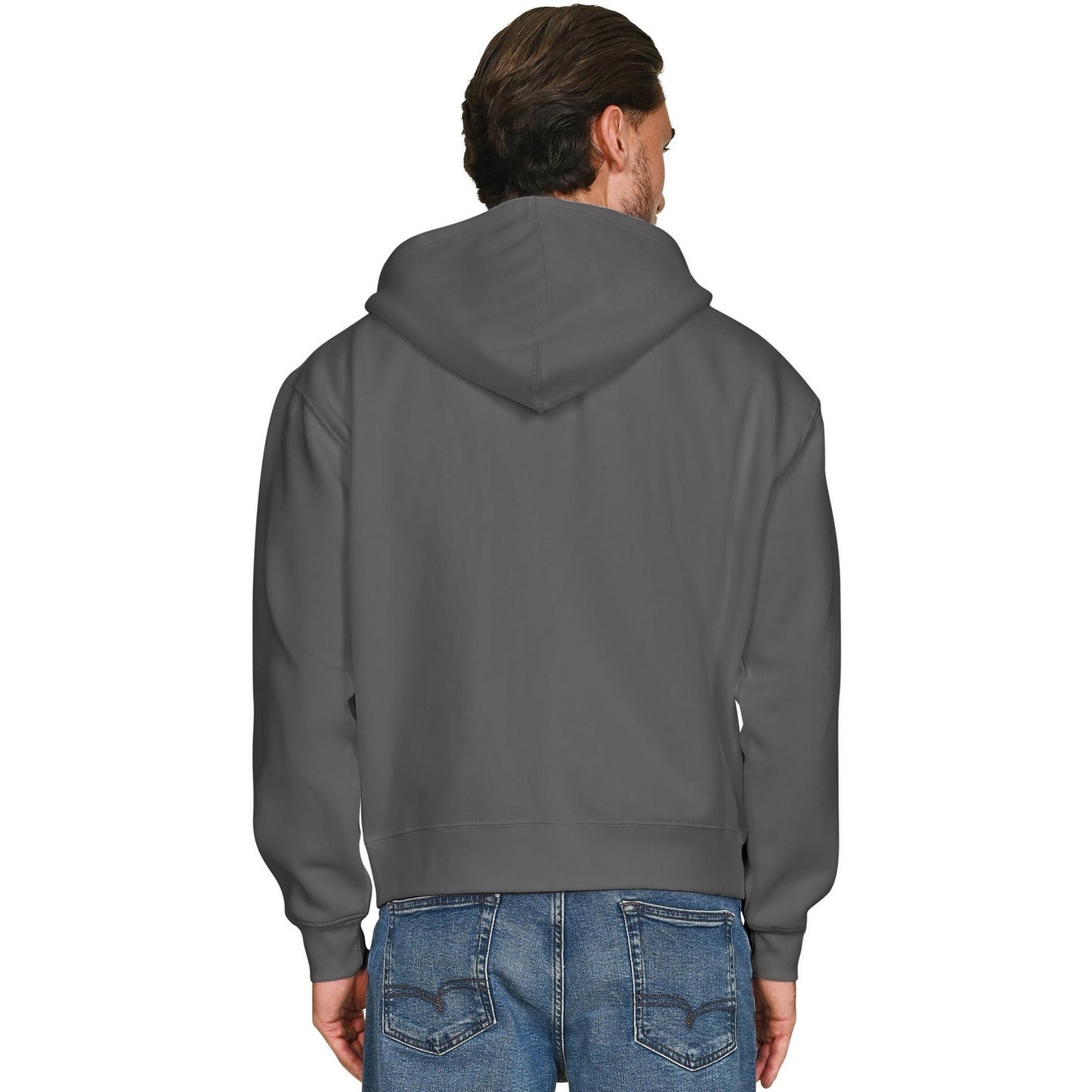 Charcoal - Back - Casual Classics Unisex Adult Combed Cotton Oversized Full Zip Hoodie