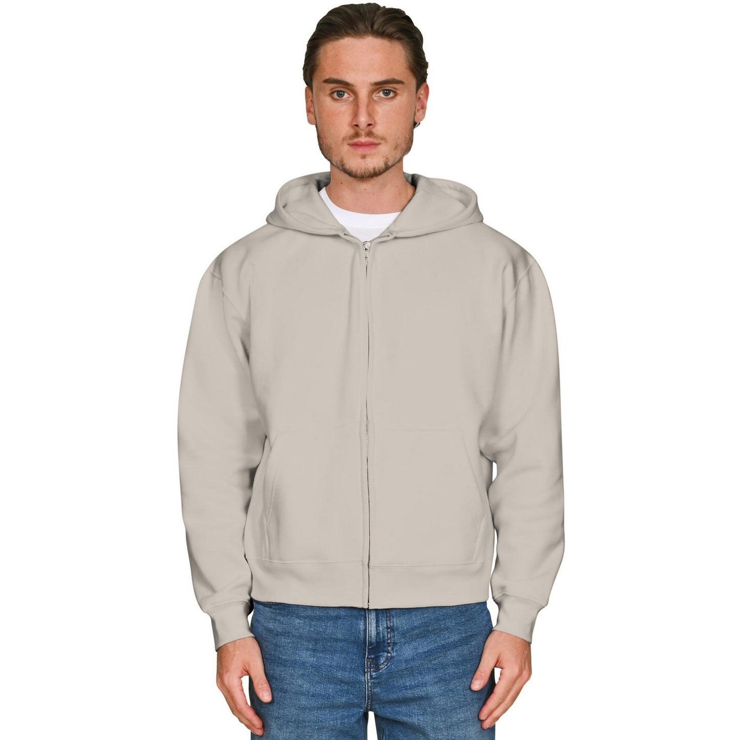 Stone - Front - Casual Classics Unisex Adult Combed Cotton Oversized Full Zip Hoodie