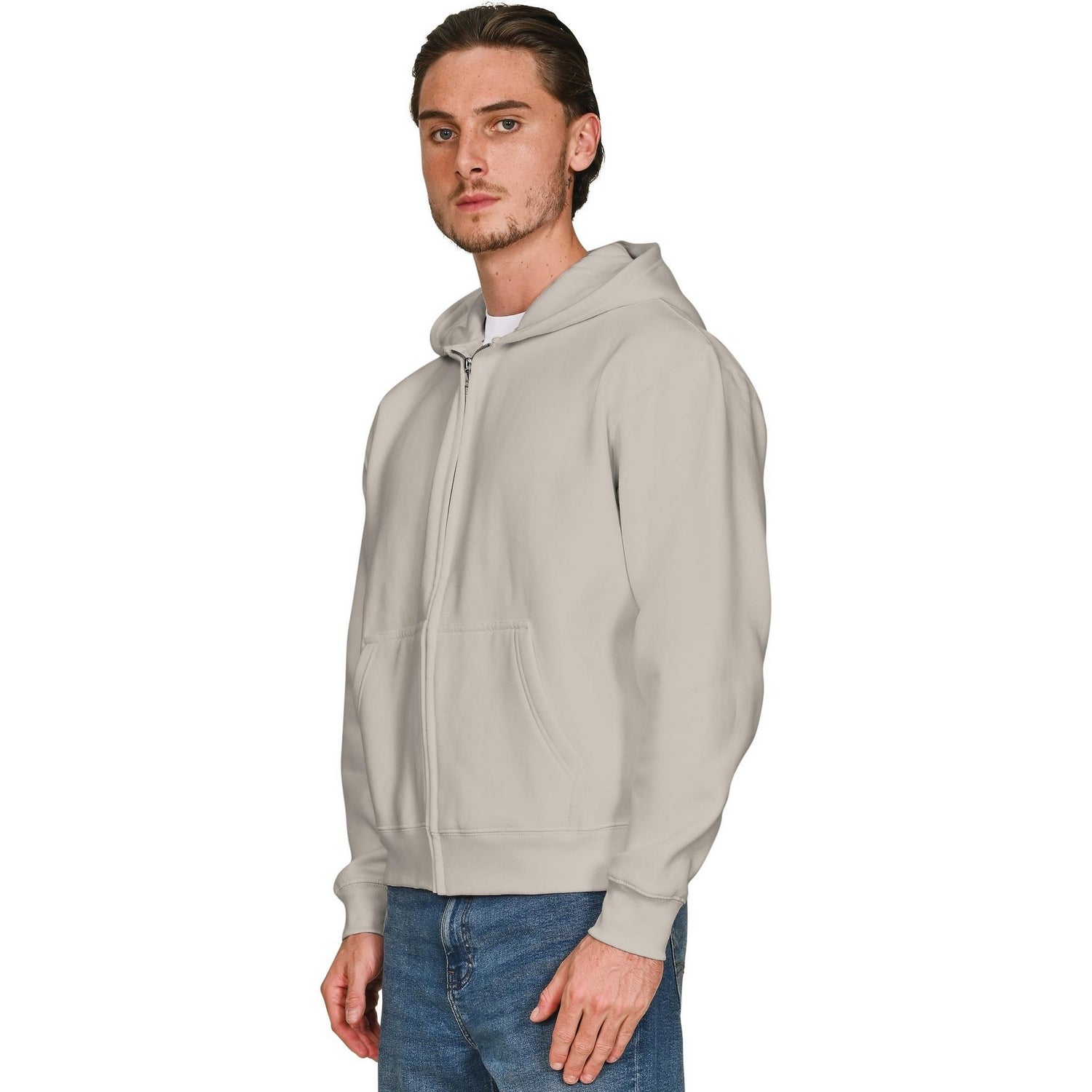 Stone - Side - Casual Classics Unisex Adult Combed Cotton Oversized Full Zip Hoodie