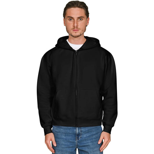 Black - Front - Casual Classics Unisex Adult Combed Cotton Oversized Full Zip Hoodie
