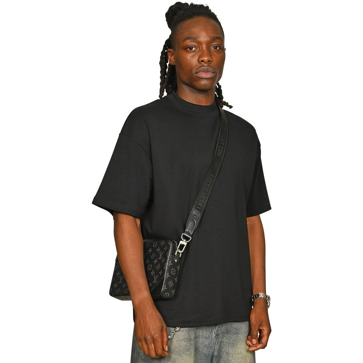 Black - Front - Casual Classics Mens Combed Ringspun Cotton Extended Neckline Oversized T-Shirt